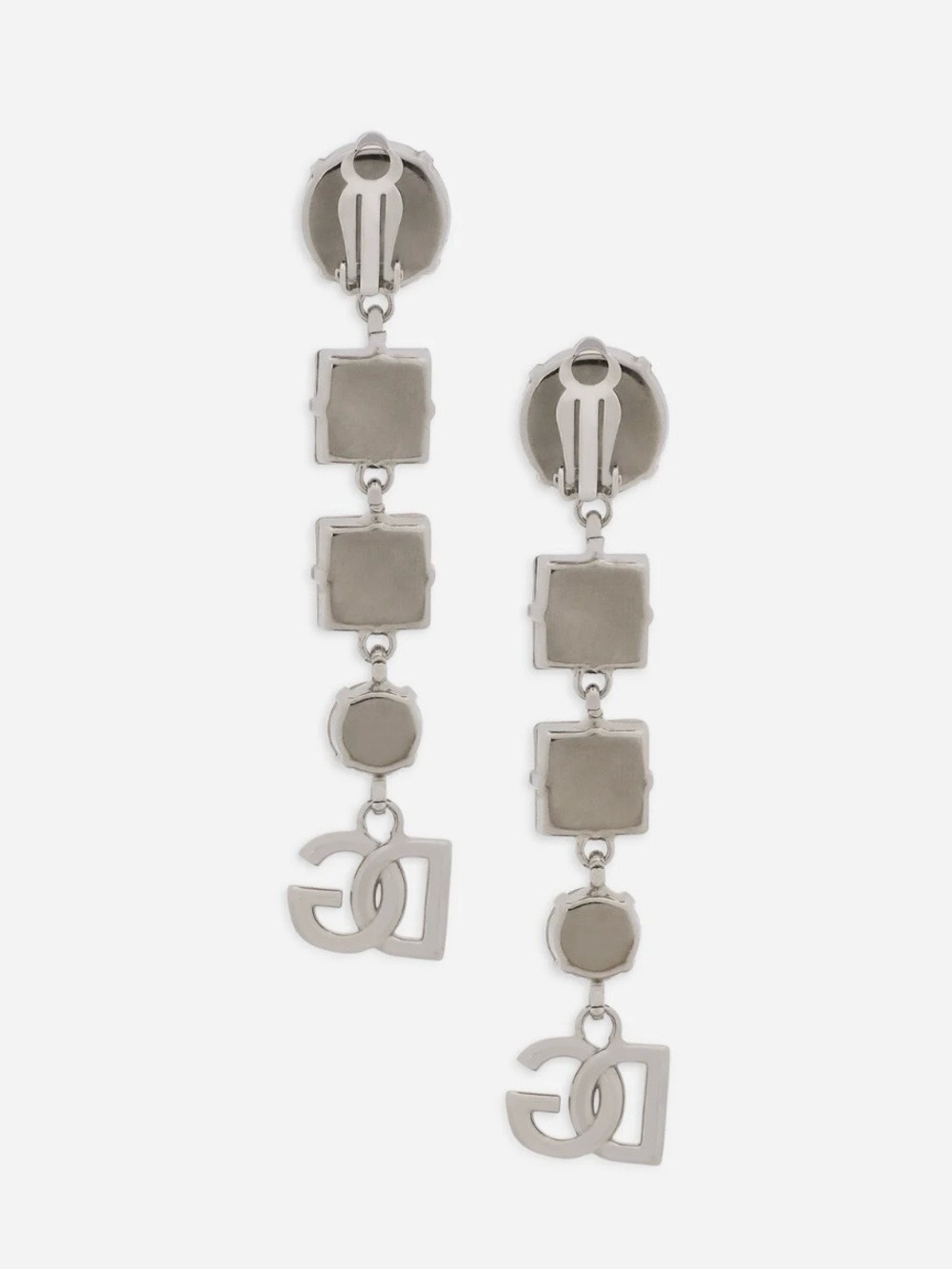 Dolce & Gabbana Palladium Geometric Drop Earrings • Pearl & Crystal • DG Logo - Picture 6 of 6